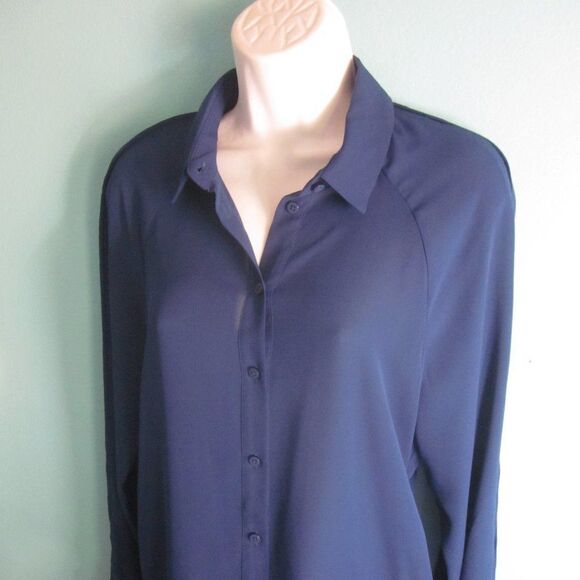 The Kooples Sport Womens Size M Blue Button Front Blouse 42" Bust Long Sleeve - Picture 1 of 11